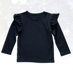 Long Sleeve Black Tee w Flutter Sleeves